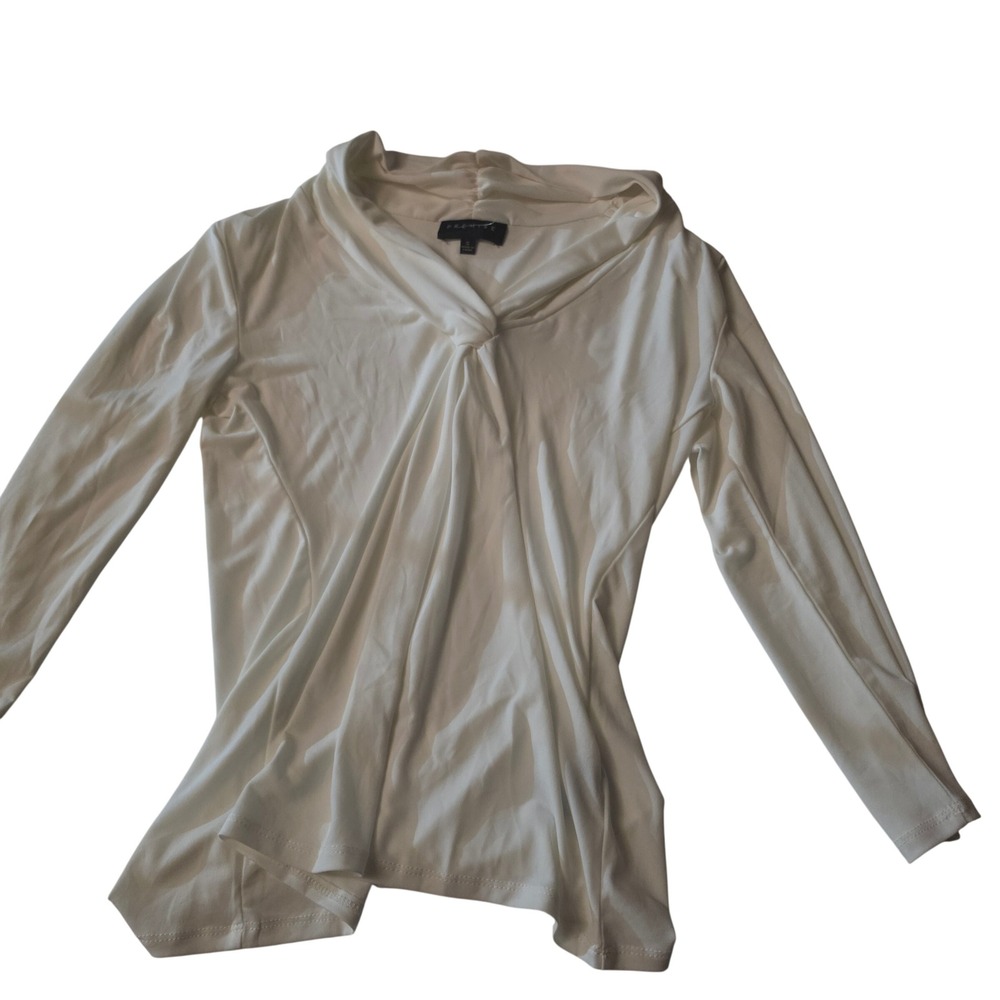 Premise Womens White Long Sleeve Draped Twist Cowl Neck Blouse Top Small